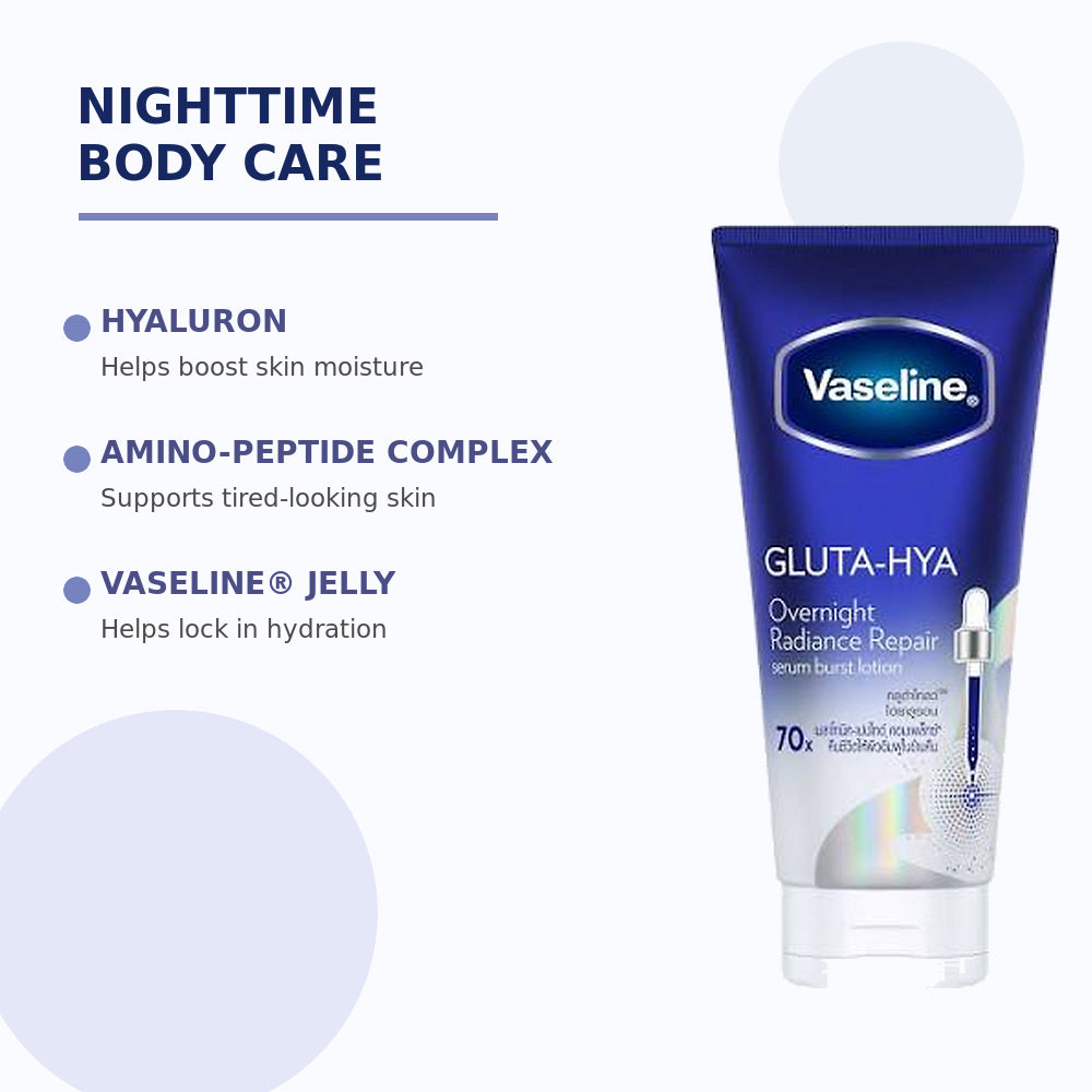 Vaseline Overnight Radiance body lotion with hyaluron amino-peptide complex and Vaseline Jelly