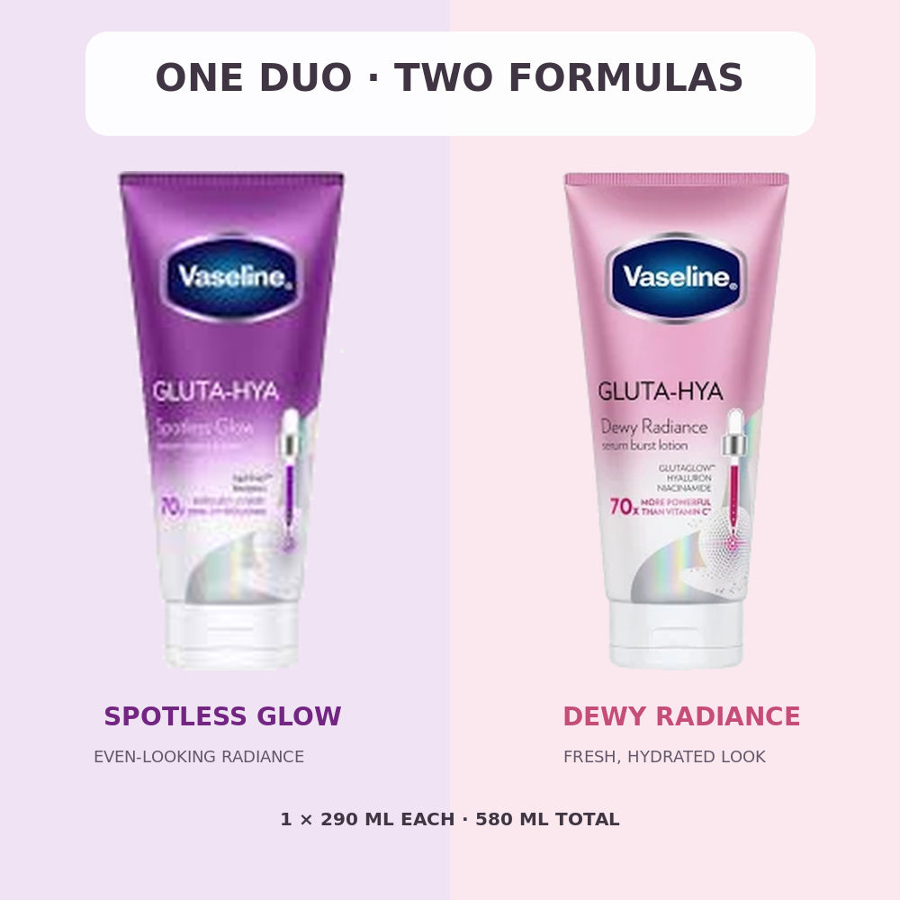 Comparison of Vaseline Gluta-Hya Spotless Glow and Dewy Radiance body-lotion formulas