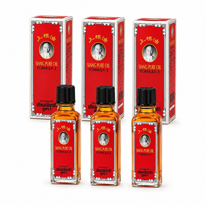 Siang Pure Oil Formula I pack of three 25ml bottles and red boxes
