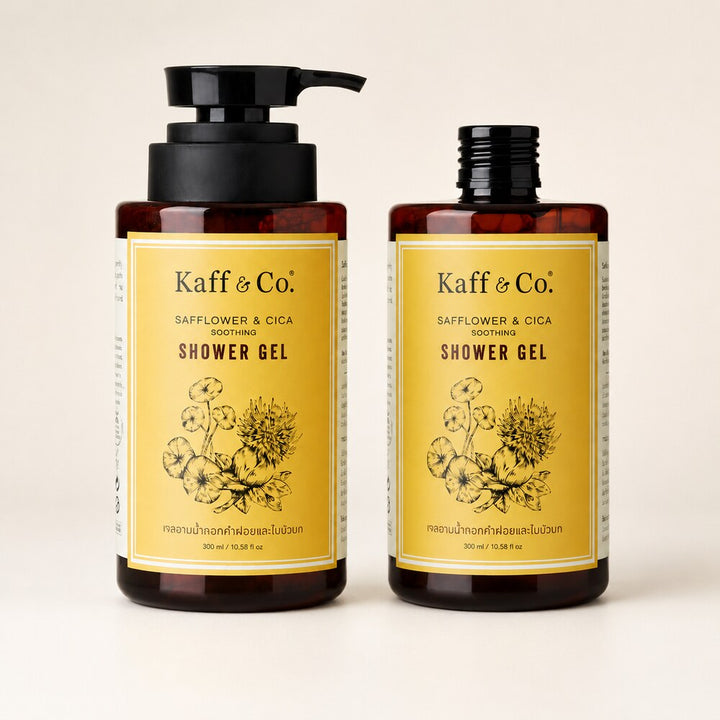 Kaff & Co Safflower and Cica Shower Gel 300ml pump and refill bottles