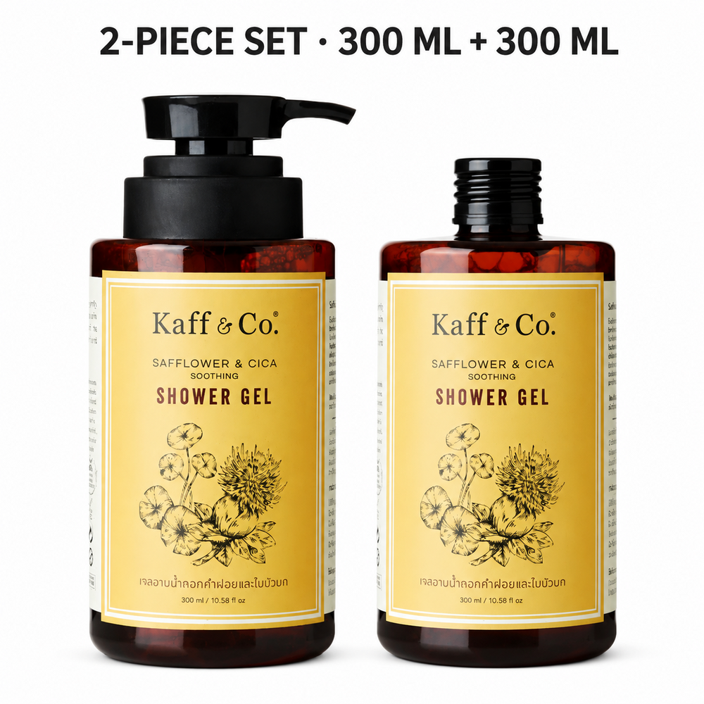 Kaff & Co Safflower and Cica Shower Gel 300ml pump and refill set
