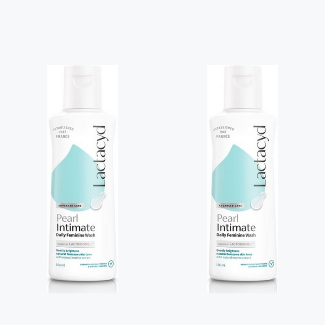 Two bottles of Lactacyd Pearl Intimate Daily Feminine Wash 150 ml