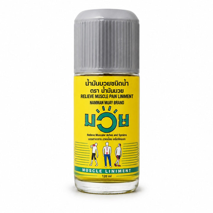 Namman Muay Muscle Pain Liniment 120ml glass bottle detail