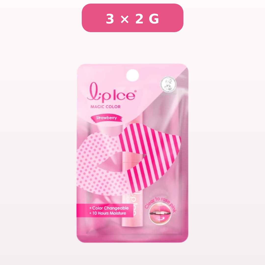 Lipice Magic Color Strawberry Lip Balm, sold as 3 × 2 g