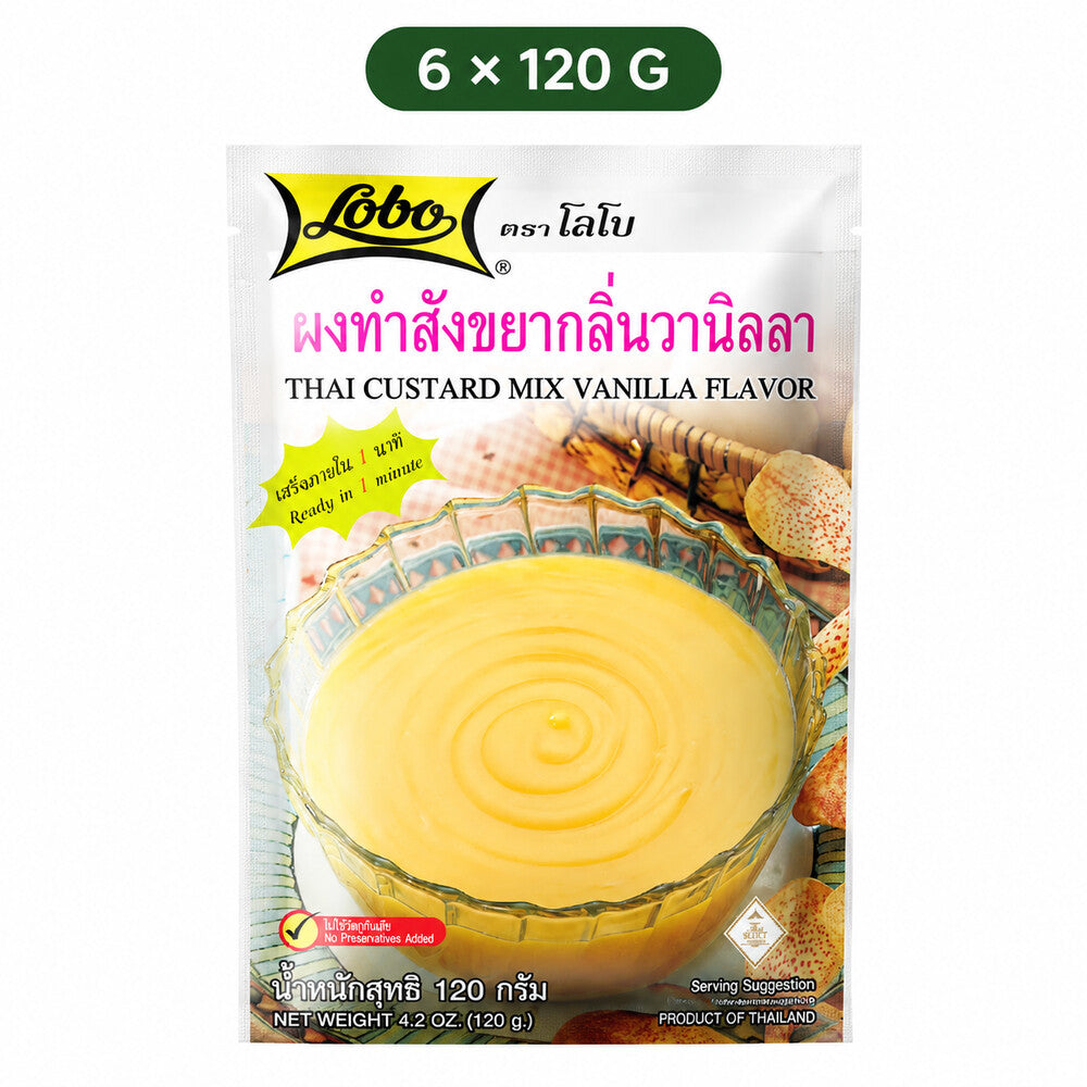 Lobo Thai Custard Mix Vanilla Flavour 120g pouch, six-pack