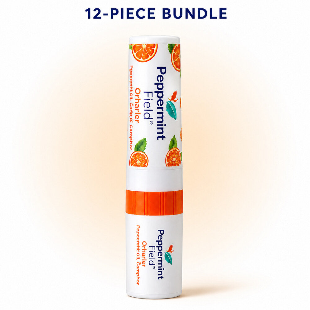 Twelve Peppermint Field Orange Oil Inhalers in sealed strips