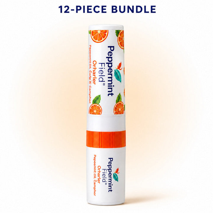 Twelve Peppermint Field Orange Oil Inhalers in sealed strips