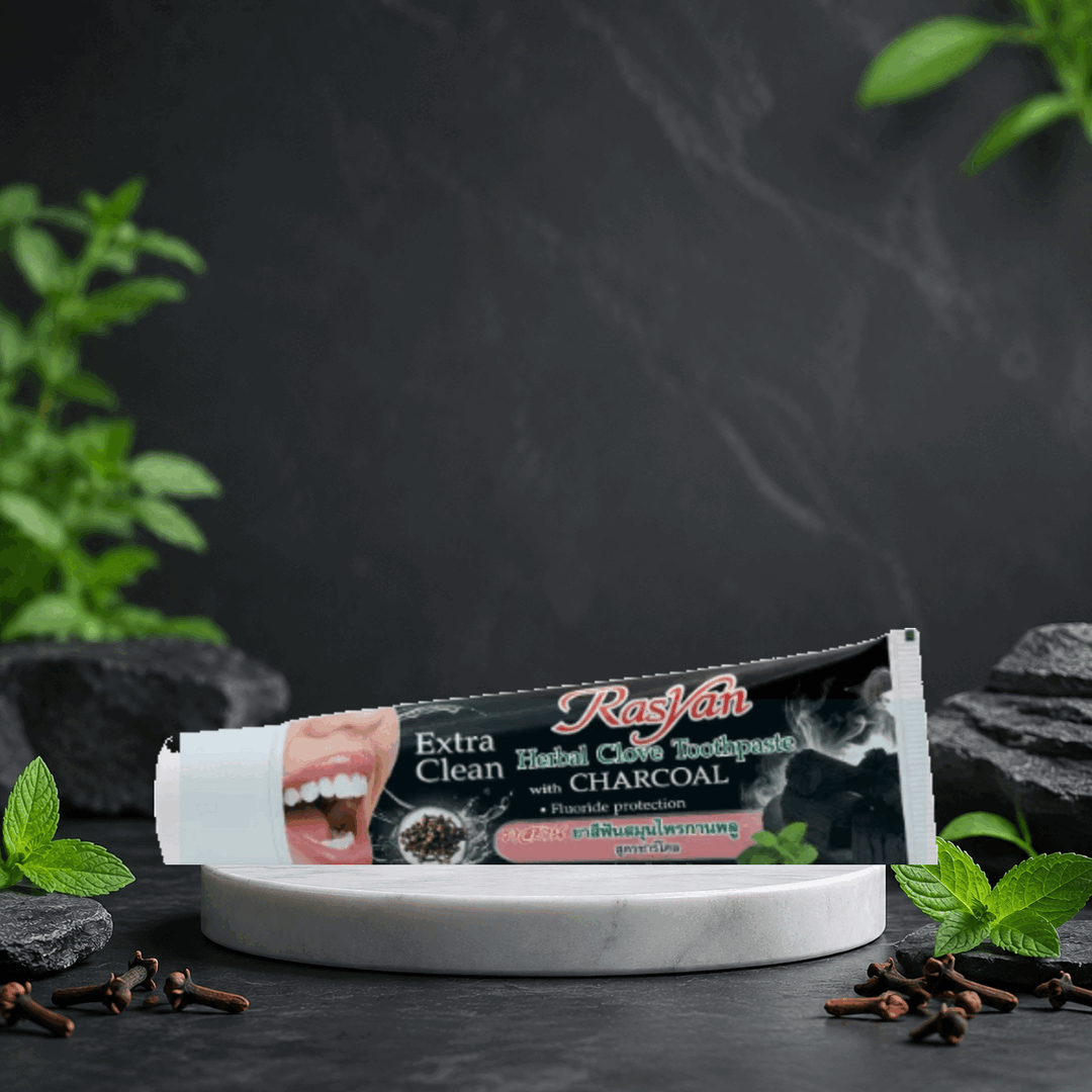 Authentic Rasyan Extra Clean Herbal Clove Toothpaste with Charcoal 100 g tube