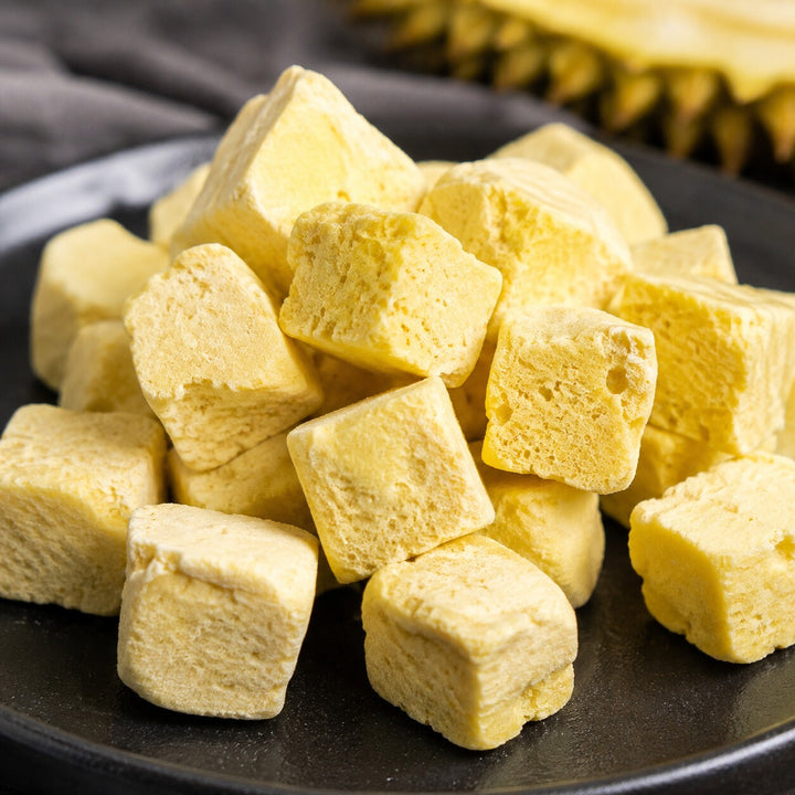 Close-up of Rom-Wong freeze-dried durian pieces