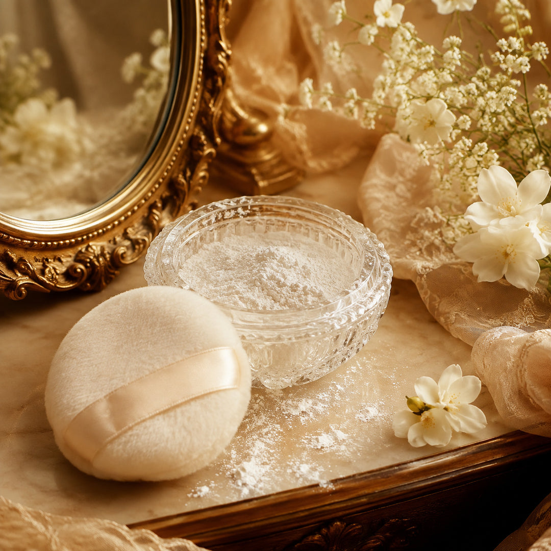 Classic fragrant powder vanity scene