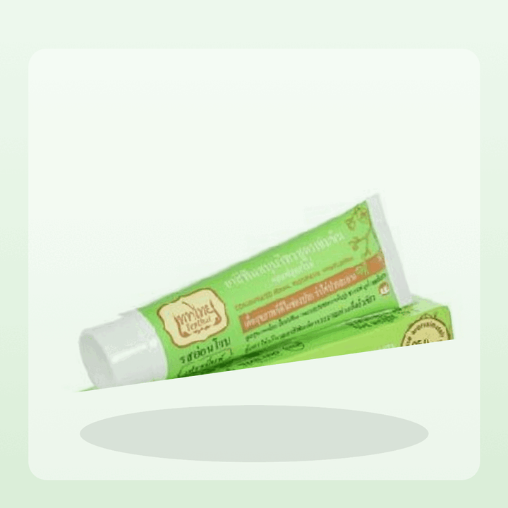 Tepthai Fluoride Mild Fresh Mint Herbal Toothpaste 70 g presented in a bathroom setting