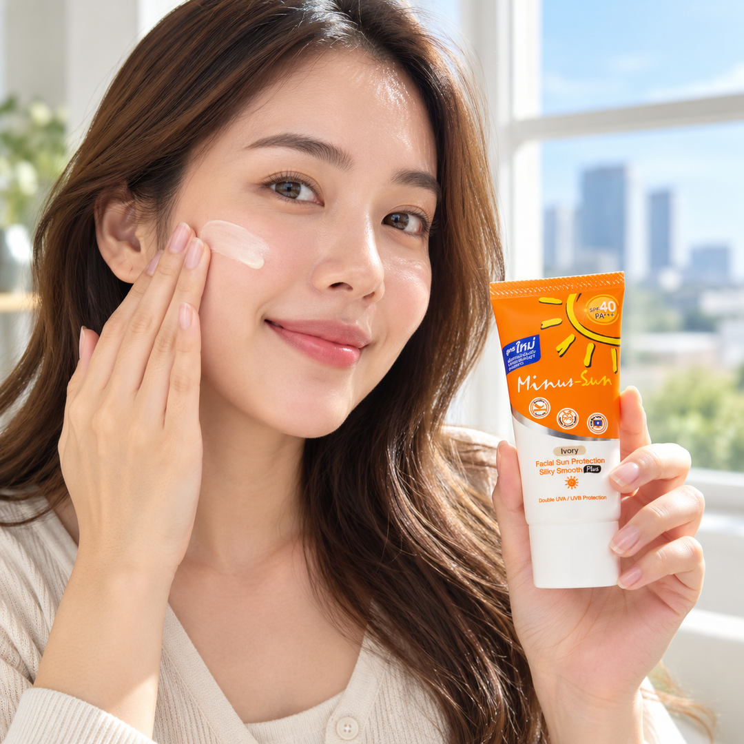 Minus-Sun Pollution Protection Mousse SPF40 PA+++ Ivory 30 g — Packs of 2, 4 or 6 — face lifestyle image