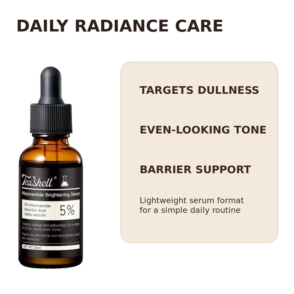 TeaShell niacinamide serum daily radiance and skin barrier care features