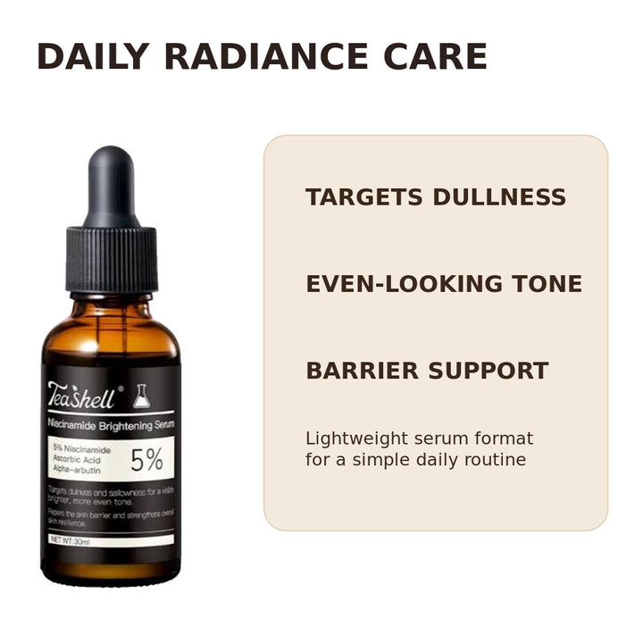 TeaShell niacinamide serum daily radiance and skin barrier care features