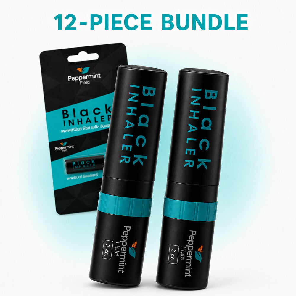 Twelve Peppermint Field Black Inhalers in two sealed strips