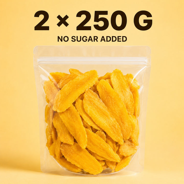 Dried mango with no sugar added, two 250g pouches