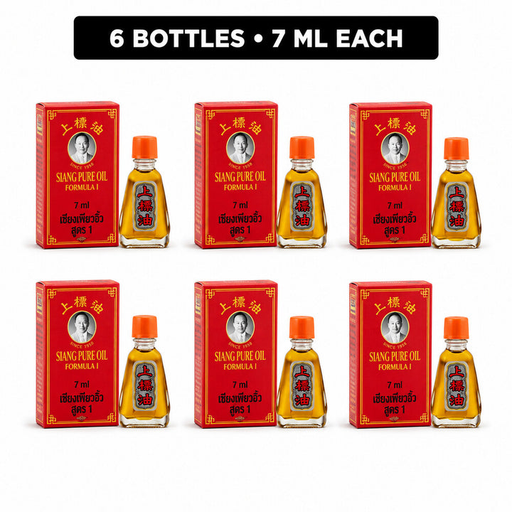 Six Siang Pure Oil Formula I 7ml bottles with six red retail boxes