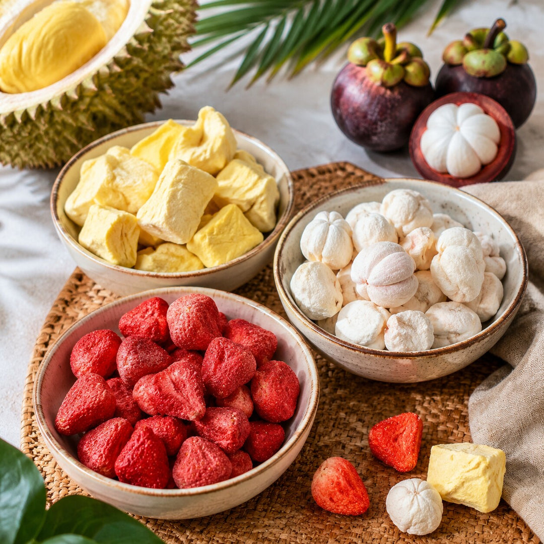 Three-fruit freeze-dried mix served in a bowl