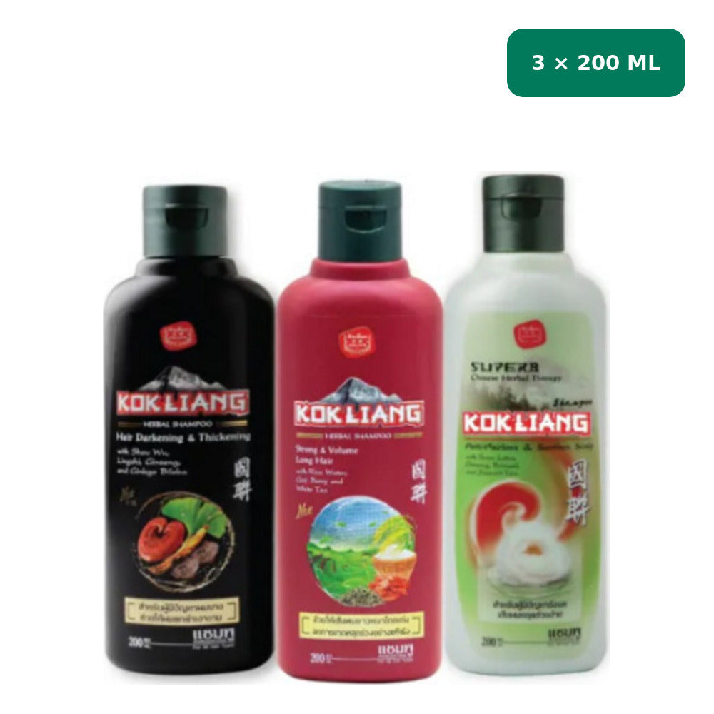 Kokliang mixed Herbal Shampoo set with three 200ml formulas