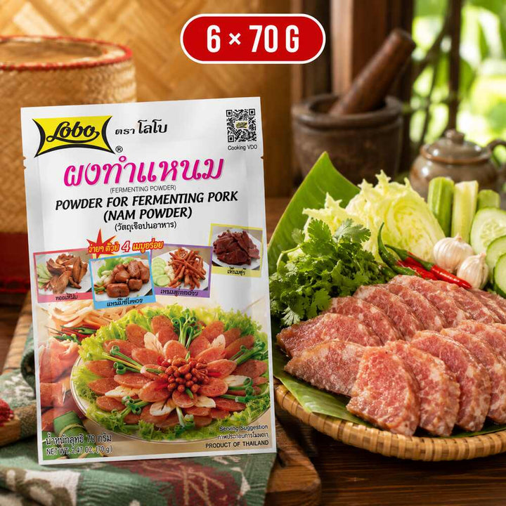 Lobo Nam Powder six-pack with prepared Thai fermented pork