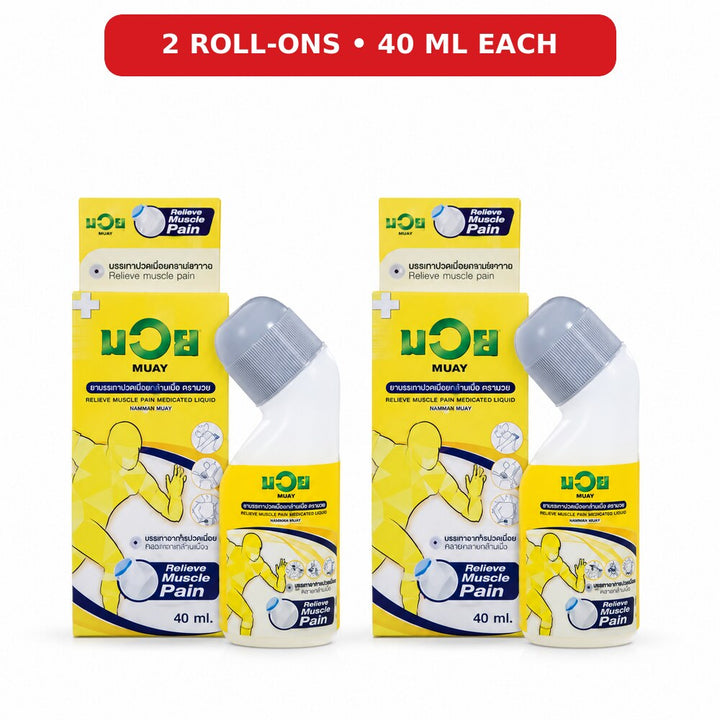 Two Namman Muay Medicated Liquid roll-on bottles 40ml