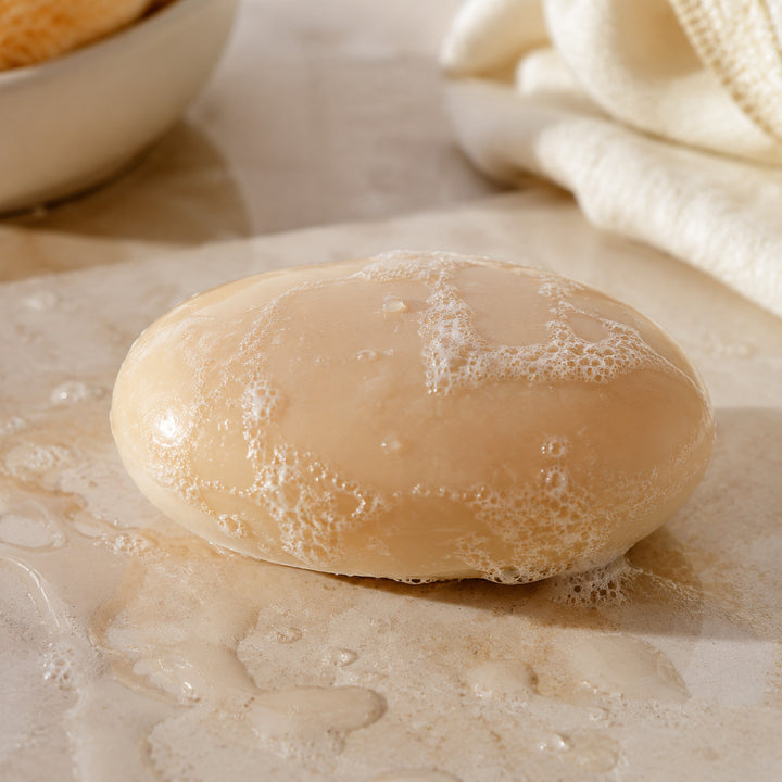 Close-up of a classic perfumed soap bar