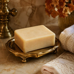 Perfumed soap on an elegant bathroom soap dish