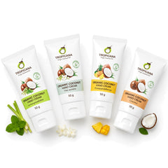 Four Tropicana hand creams with scent ingredients