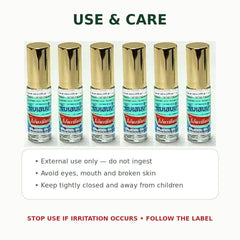 Six Poy-Sian Pim-Saen roll-on bottles with use and care information