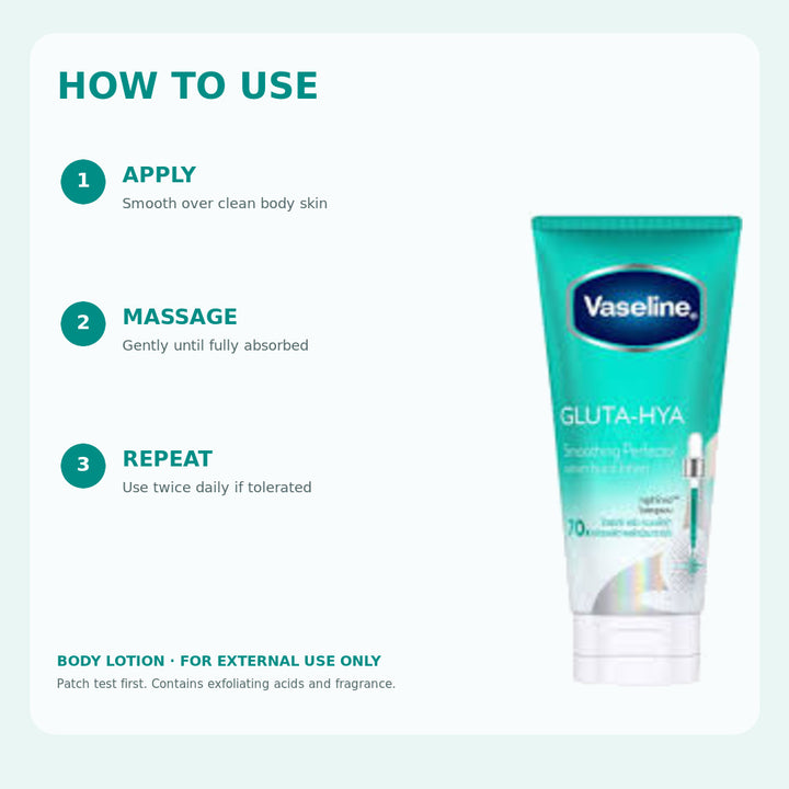 Directions for applying Vaseline Gluta-Hya Smoothing Perfector body lotion