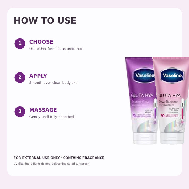 How to use the Vaseline Gluta-Hya Spotless Glow and Dewy Radiance body lotions