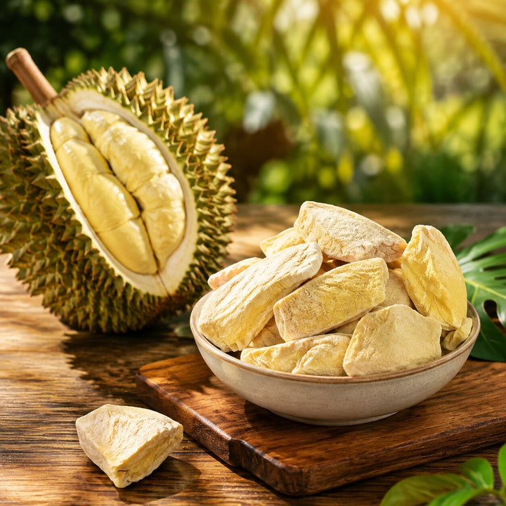 Freeze-dried durian served as a premium tropical snack