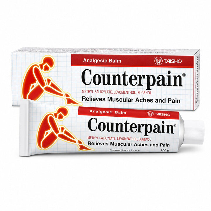 Counterpain Analgesic Balm 100g tube and retail box detail