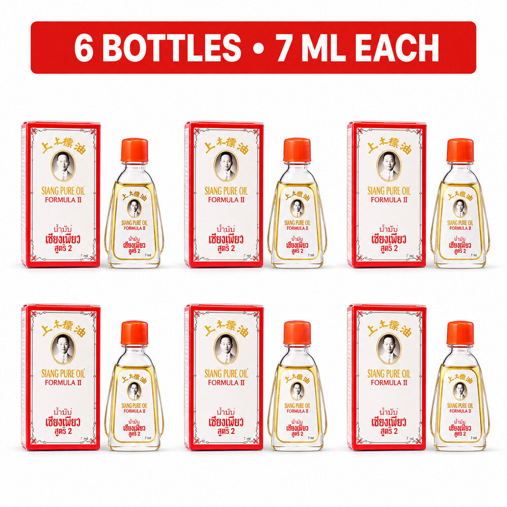 Six Siang Pure Oil Formula II 7ml bottles with six white retail boxes