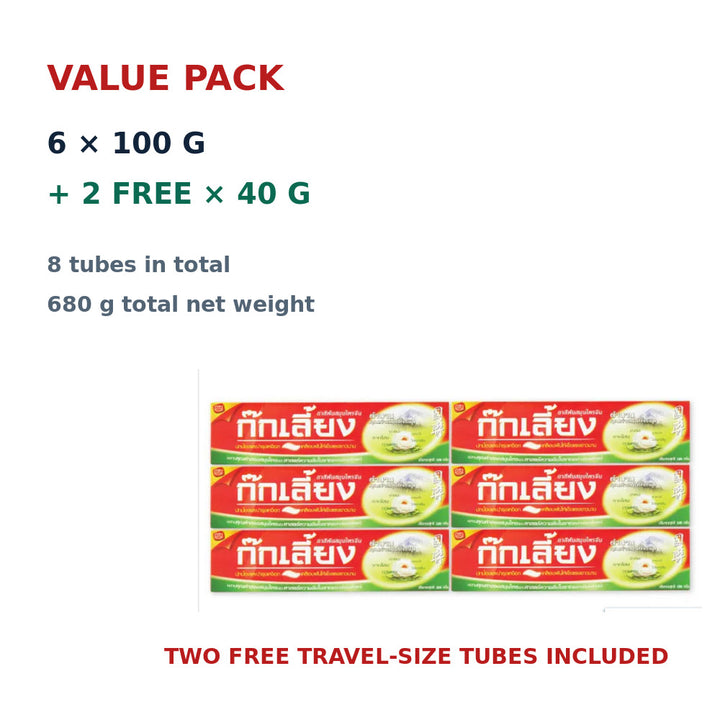Kokliang Herbal Toothpaste 6 plus 2 free value pack on white