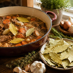 Bay leaves used in a slow-cooked dish