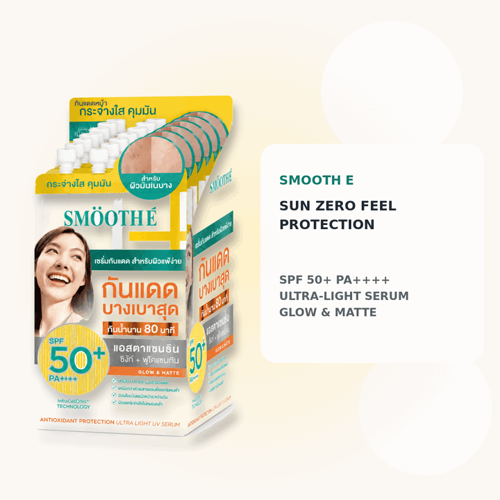 Smooth E Sun ZERO Feel Protection SPF50+ PA++++ authentic Thai retail box with key product details