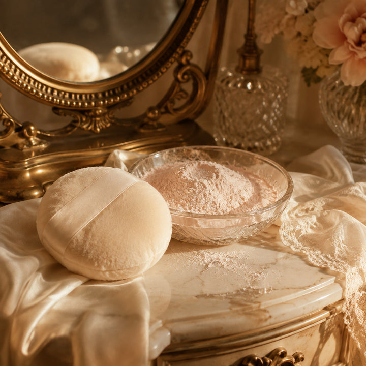 Classic fragrant body powder vanity scene