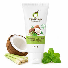 Tropicana Lemongrass and Mint Organic Coconut Hand Cream 50g tube with coconut and herbs