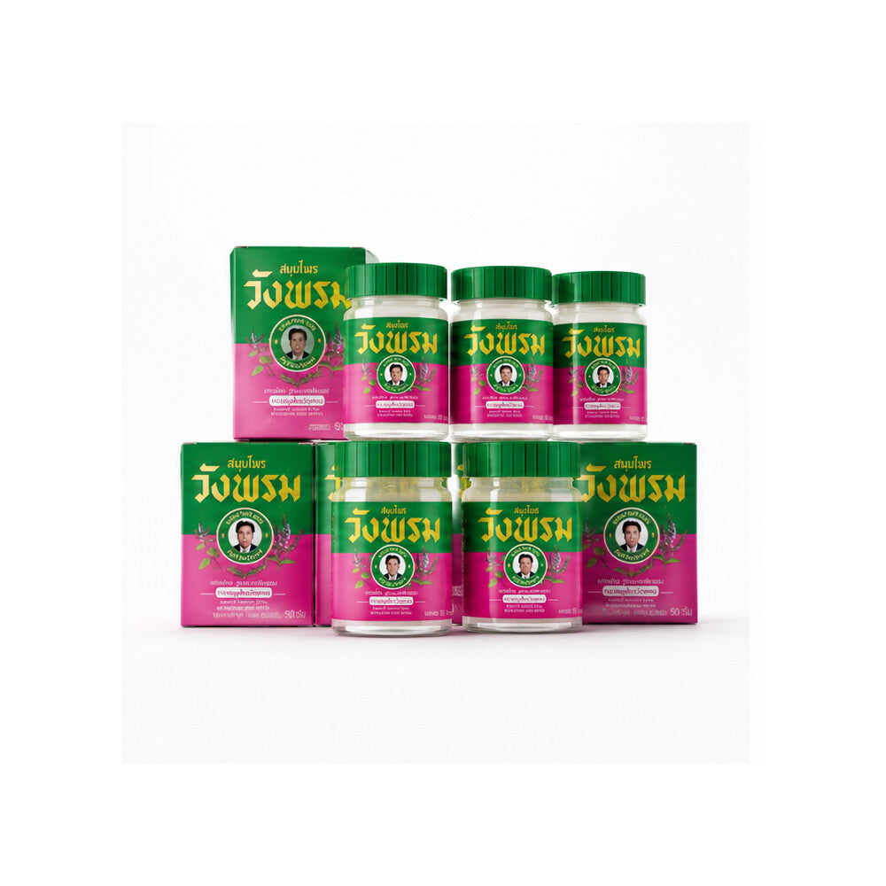 Wang Prom Borneol Essential Balm six-jar pack with matching boxes