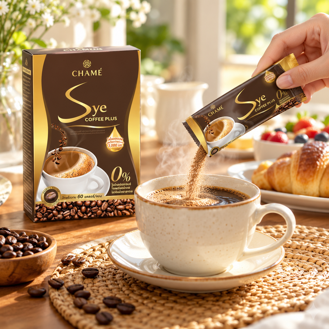 CHAMÉ Sye Coffee Plus Premium Arabica 15 g × 10 Sachets — Packs of 2, 4 or 6 Boxes — prepare lifestyle image