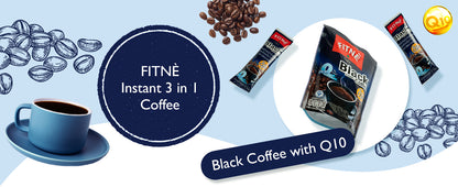 FITNE Coffee Q10 – Instant Black Coffee Mix with Coenzyme Q10 for Energy & Fat Metabolism, 3 packs x 10 sachets, total 30 sachets