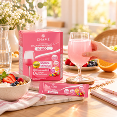 CHAMÉ Hydrolyzed Collagen Tripeptide Plus 10,000 mg — 15 g × 6 Sachets — Packs of 2, 4 or 6 Boxes — breakfast lifestyle image