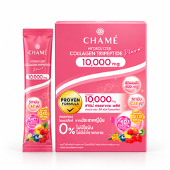 CHAMÉ Hydrolyzed Collagen Tripeptide Plus 10,000 mg — 15 g × 6 Sachets — Packs of 2, 4 or 6 Boxes — product packaging on white background