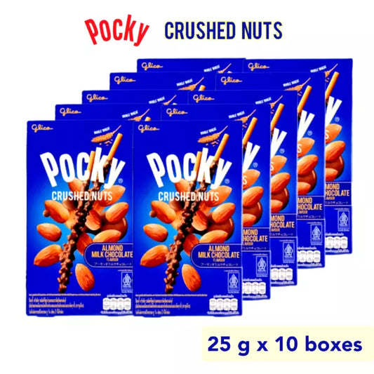Glico Pocky Crushed Almond – Milk Chocolate Biscuit Sticks with Crunchy Almond Bits | 10 Packs | Premium Japanese Snack