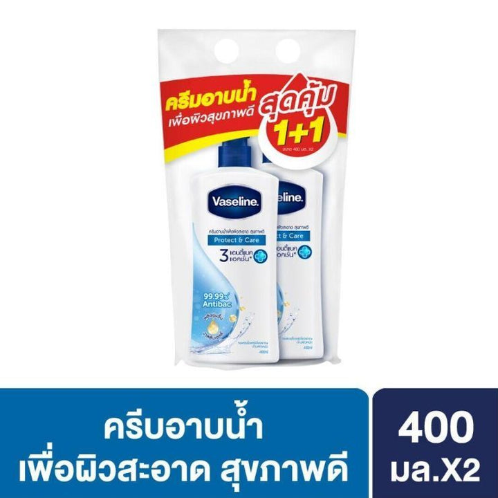 Vaseline Healthy Plus Body Wash Protect & Care Blue – 2 x 400ml | Antibacterial Cleanser for Healthy Skin