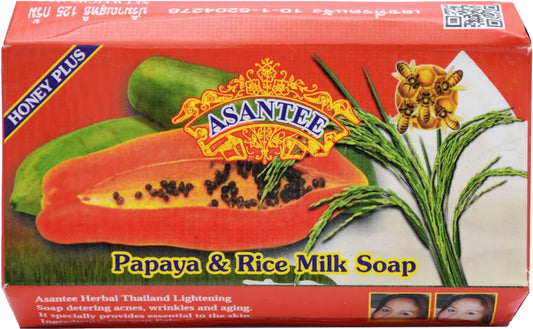 Asantee Papaya & Rice Milk Herbal Soap – Skin Brightening, Exfoliating & Moisturizing – 6 Bars x 125g – Thai Natural Whitening Soap