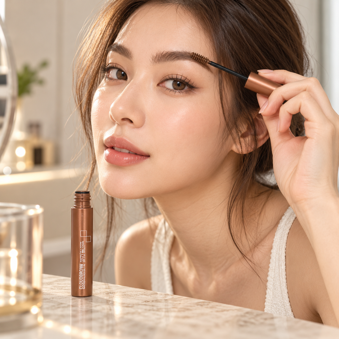 BEAUTILAB CloudBrow Natural Fluffy Looking Tinted Mascara — 01 Ash Brown | Old Package — illustrated application