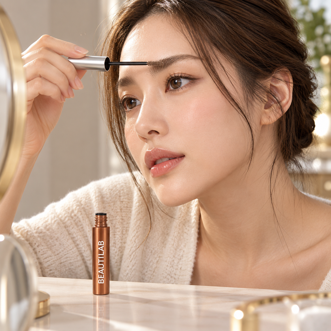 BEAUTILAB 03 Cool Latte eyebrow mascara — illustrated brow application