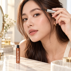 BEAUTILAB 06 Rosy Taupe eyebrow mascara — illustrated brow application